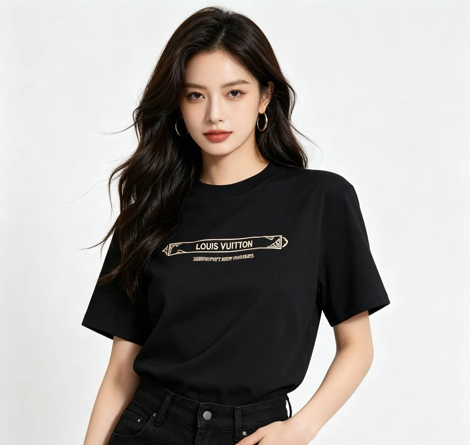 Louis Vuitton/Louis Vuitton 26ss embroidered letter Retro scroll short sleeves